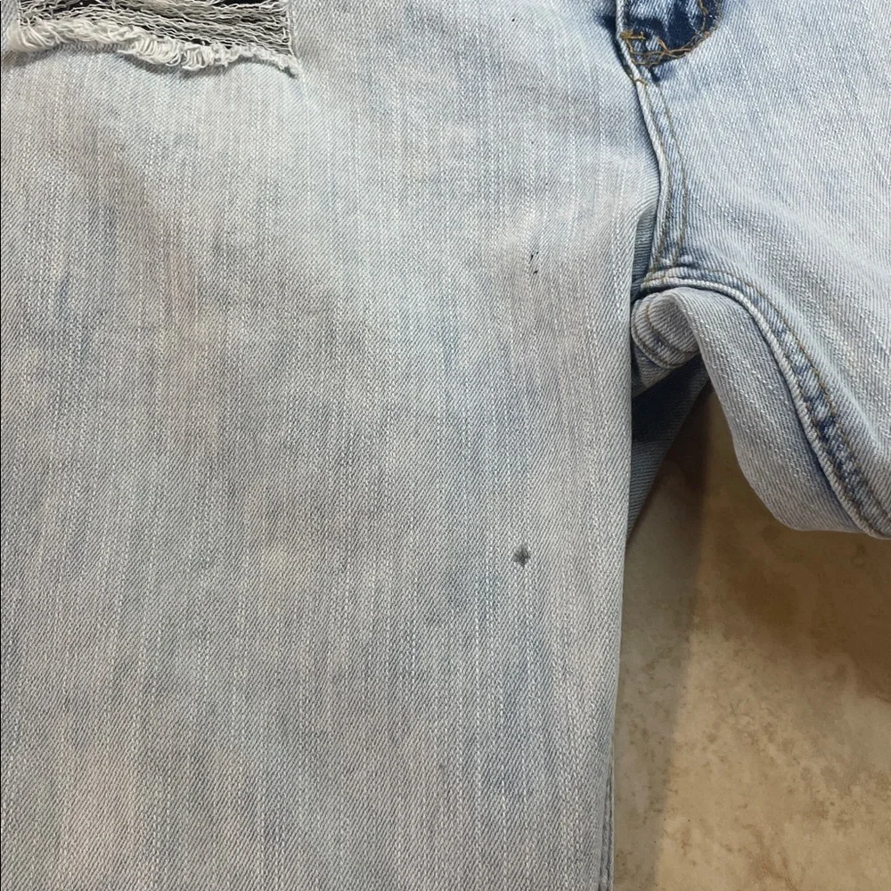 Watson Jeans Size 36 Skull Patch Distressed Punk Slogan Light Blue Graphic Denim